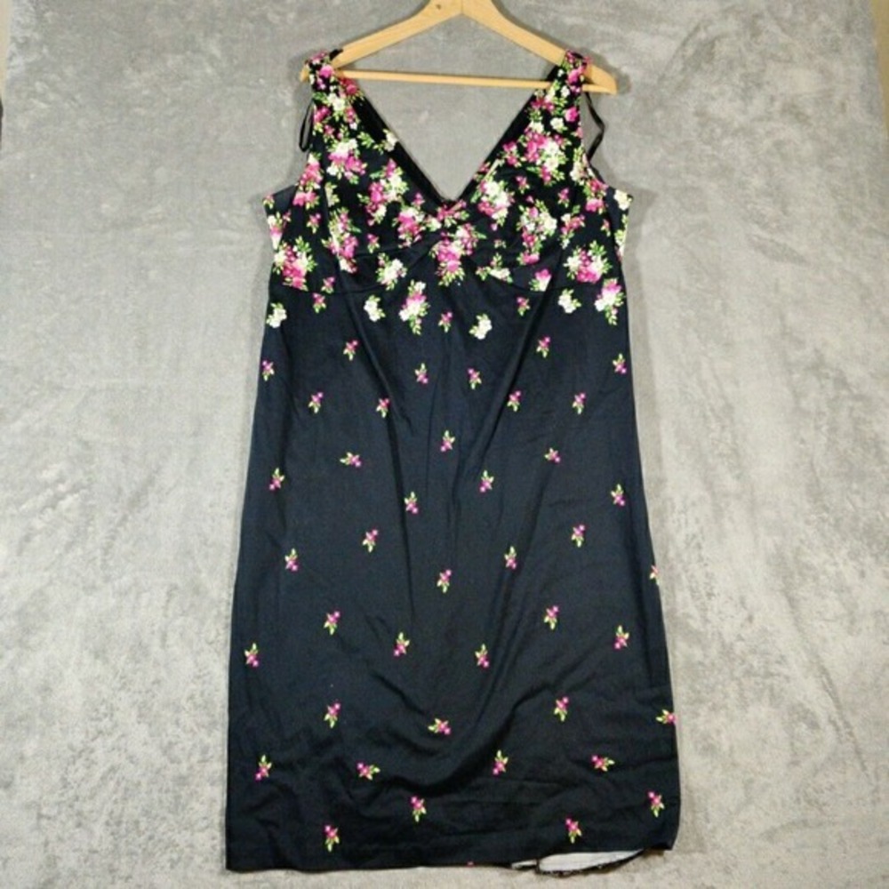Amanda Smith Dress Womens 16W Black Flora Knee Length Sheath Vintage Casual